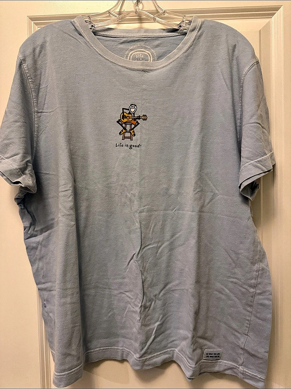 Life is Good Guitar Stick Figure Graphic Crusher Tee Blue